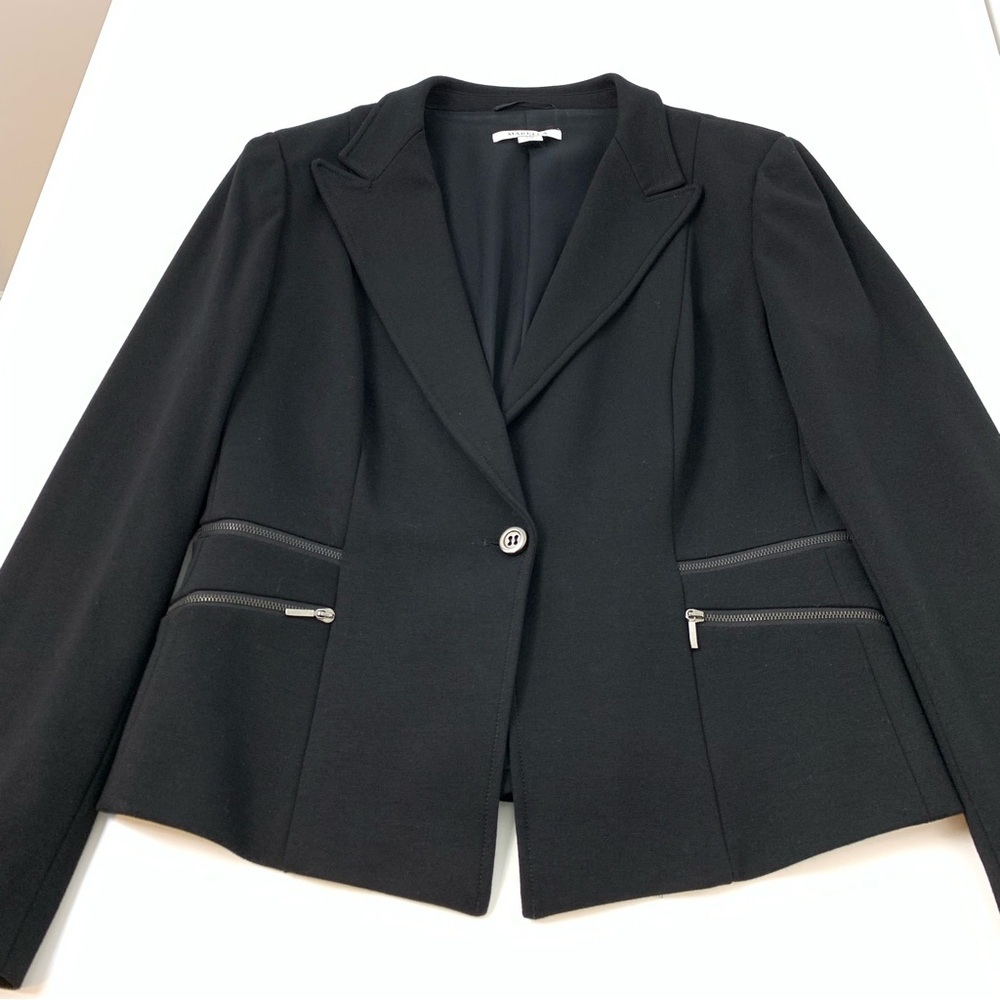 Marella Blazer Black Zip Accents Button Sz 12 Classic Elegant Office Italy - Picture 4 of 14